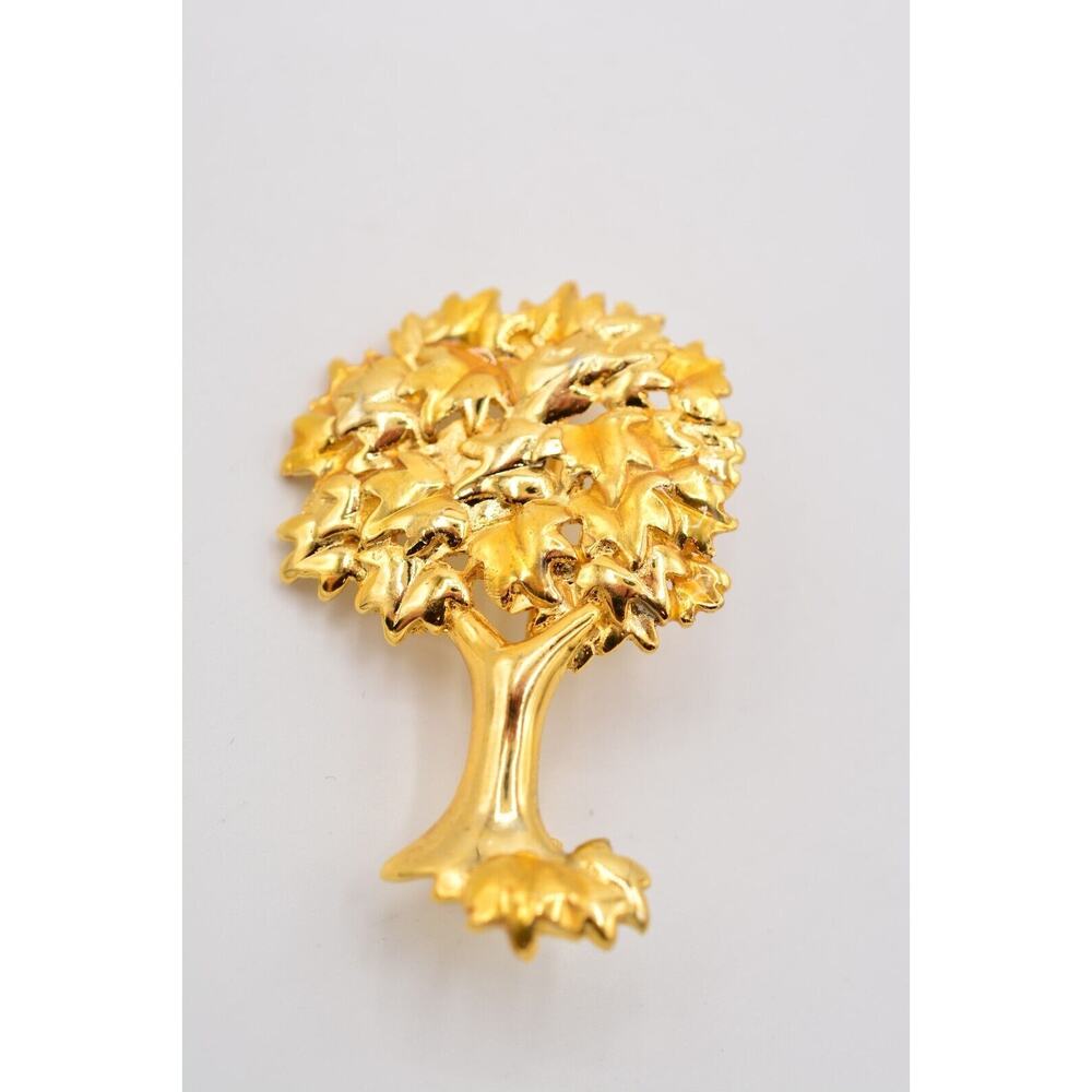 Danecraft Vintage Autumn Tree Pin Brooch Brushed Gold Fall Leaves Signed BinA10 - Picture 10 of 12